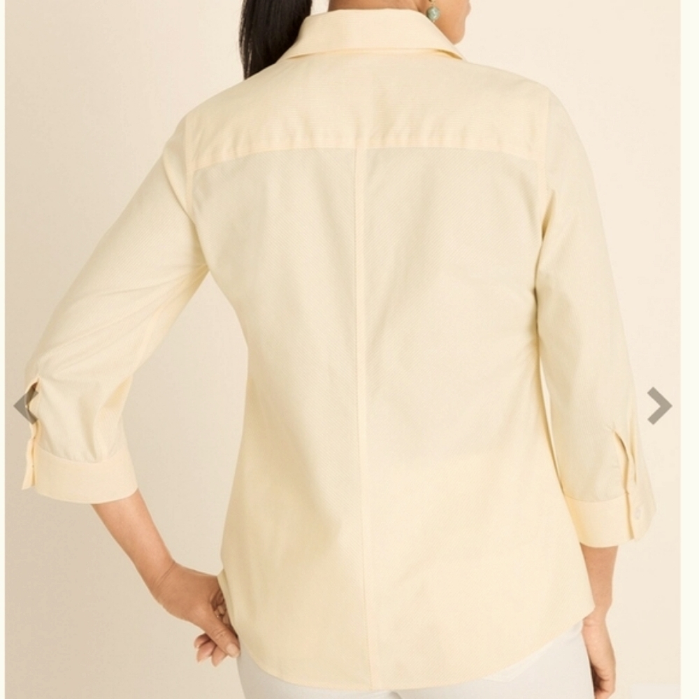 CHICOS WOMEN'S NO-IRON COTTON STRIPED POCKET-DETAIL SHIRT - Picture 2 of 10